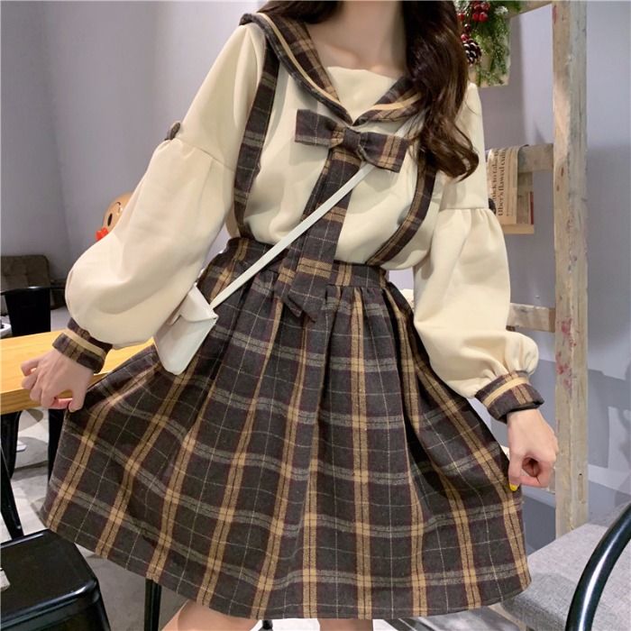 Autumn Girl Cute Cream Bow Doll Collar Sweater Ret Autumn Girl Cute Cream Bow Doll Collar Sweater Ret