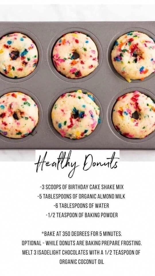 Great recipes to use with the Isagenix birthday cake protein mix. Make donuts and lose weight #donutrecipes #isagenixrecipes #proteinpowder #healthyrecipes Protein Baking, Protein Desserts, Protein Snacks, Protein Cake, Protein Muffins, Protein Cookies, High Protein, Protein Powder Recipes, Protein Shake Recipes