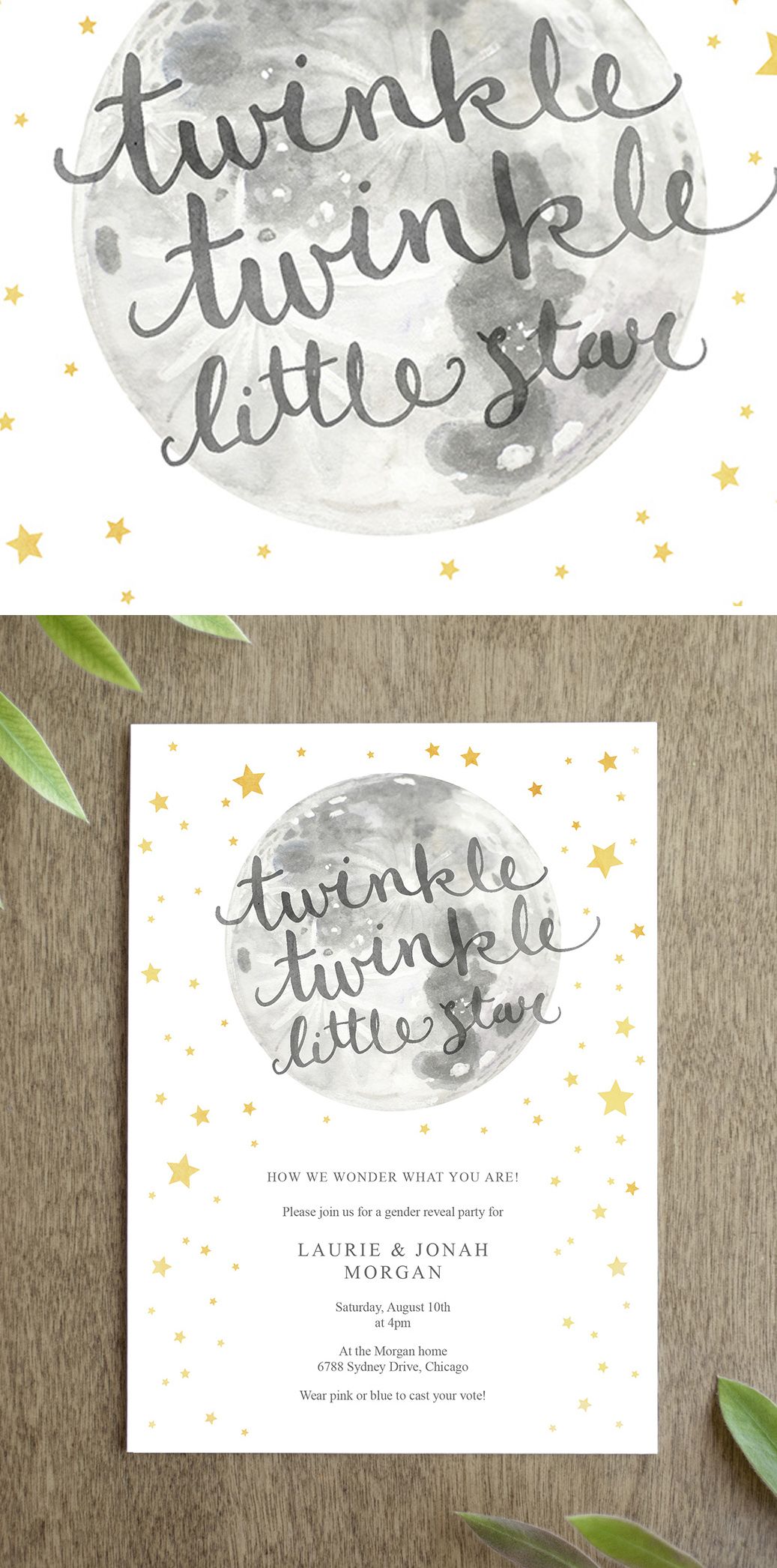 Twinkle Twinkle Little Star Gender Reveal Party Invitation ...