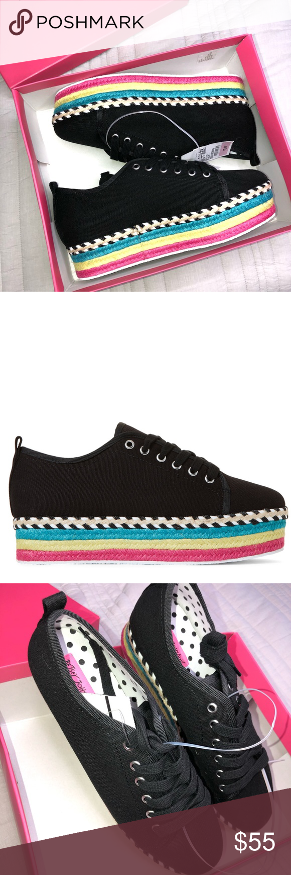 Betsey Johnson Arbor Striped Platform Sneakers Black Arbor Striped Platform Snea...