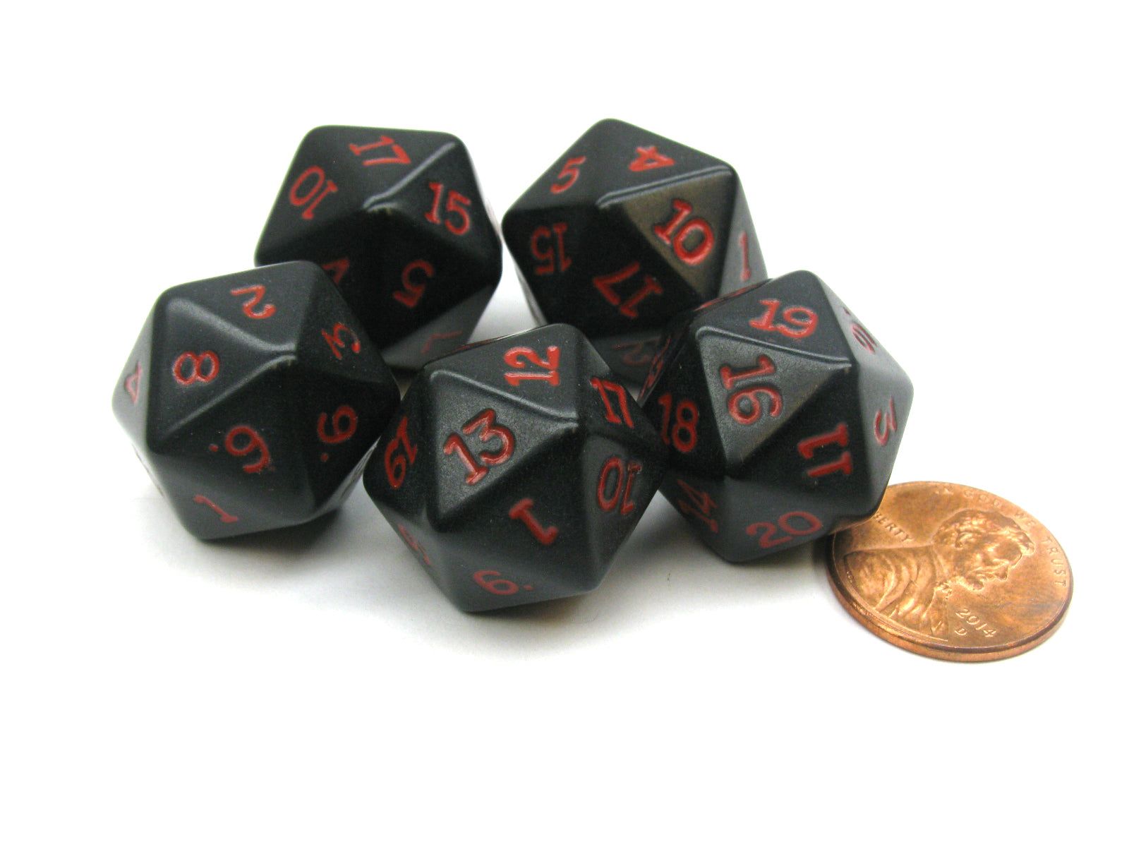 Set of 10 Twenty Sided 19mm D20 Opaque RPG Dice Black with Red Numbers Die Set of 10 Twenty Sided 19mm D20 Opaque RPG Dice Black with Red Numbers Die