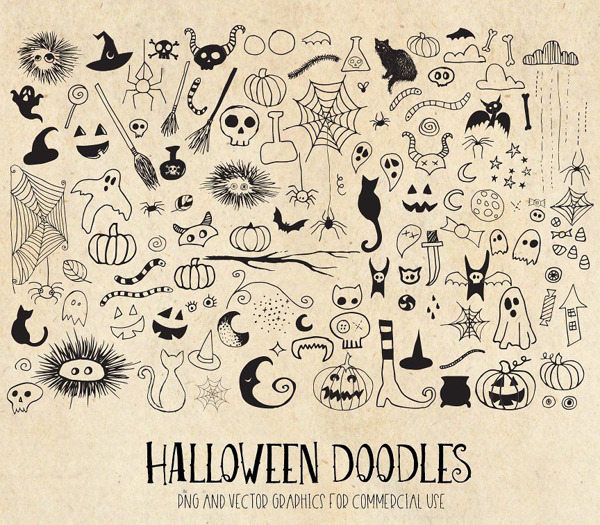 Halloween Doodle Clipart PNG Vector | Halloween doodle, Doodles