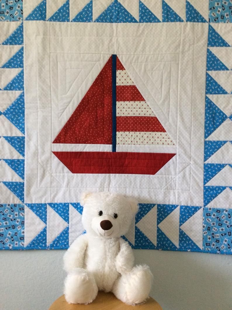 Toddler Quilt Handmade Baby Quilt Baby Blanket Sailboat Baby Quilt Baby Christmas Baby Shower Gift Nursery Bedding Baby Boy Quilt