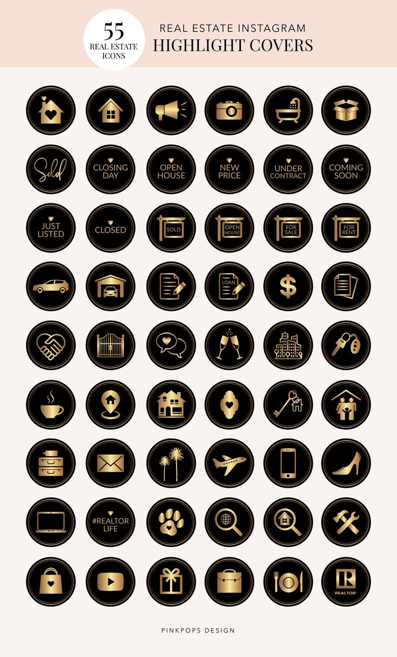 55 Real Estate Instagram Highlights Gold Black Real Estate | Etsy Instagram And Snapchat, Free Instagram, Instagram Business, Instagram Icons, Instagram Highlight Icons, Instagram Story, Instagrammer, Custom Branding Package, Real Estate Icons