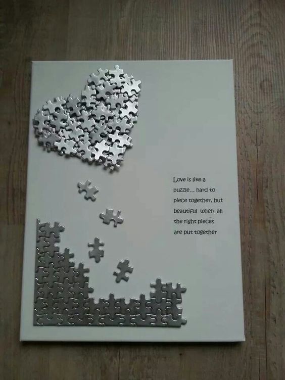 Anniversary or valentines day handmade card desing idea using jigsaw pieces. Great way of recycling those puzzles with pieces missing. Could also be…