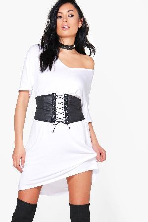 photo Black T Shirt Dress Corset corset belt 2 in 1 v neck t shirt dress