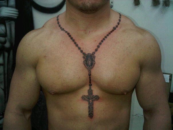 3. Rosary tattoo on chest for men - wide 1