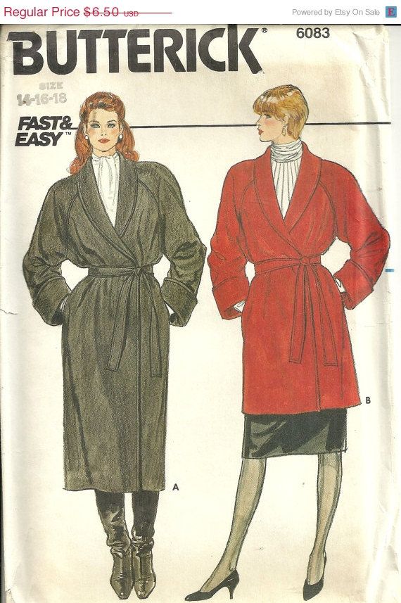 Misses' Coat Vintage Pattern Butterick Fast and Easy 6083 Etsy Wrap