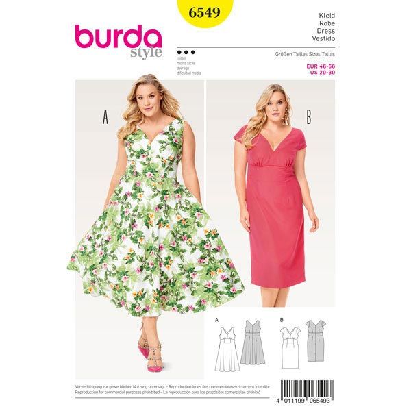 Plus Size - Kleid, Burda 6549 | 46 - 56 - Plus Size | Kjolemønstre, Kjoler i størrelser, Tøj mønstre