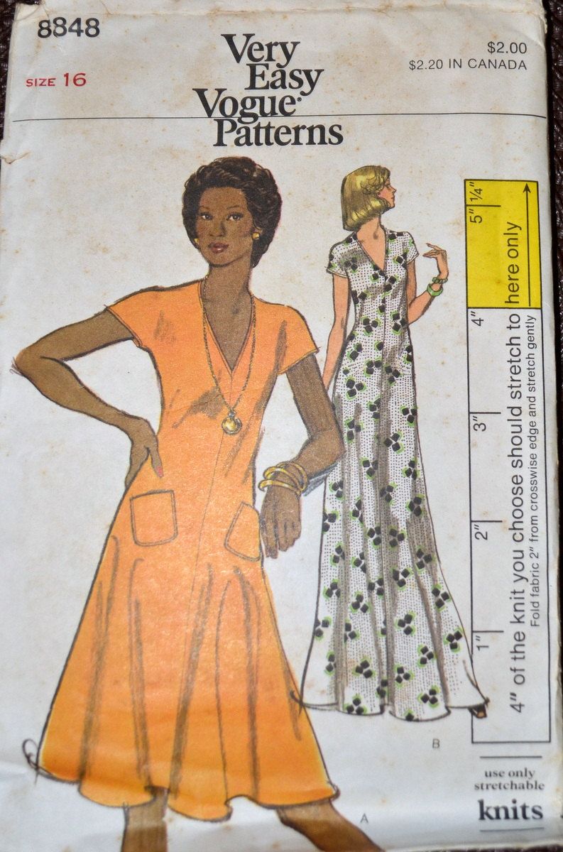 Vintage 70s Sewing Pattern Vogue 8848 Pullover Dress Bust 38