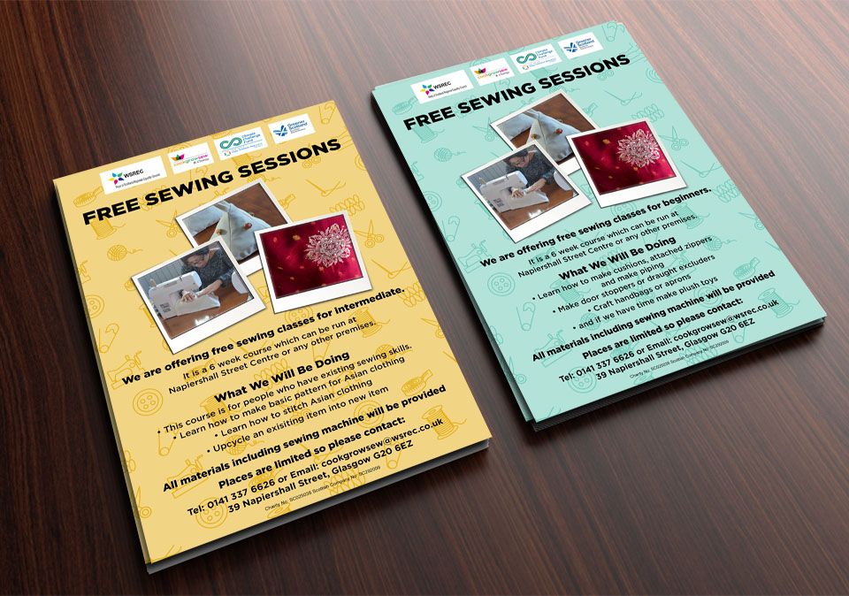sewing sessions pile of print out flyers for free sewing sessions what would be some good spots to hand out flyers
