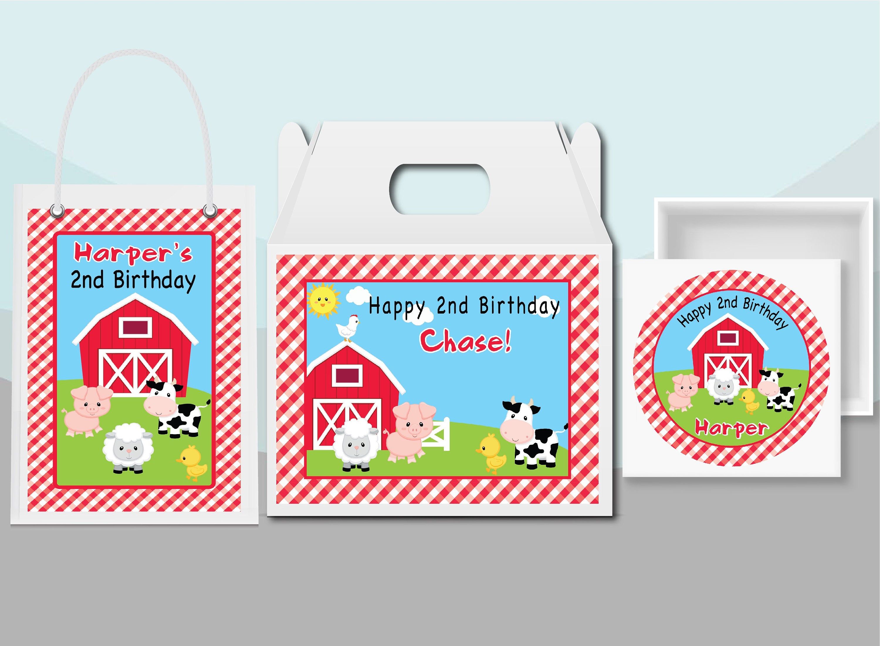 personalised chocolate wrappers party bag favours BIRTHDAY FARM ANIMALS COW PIG
