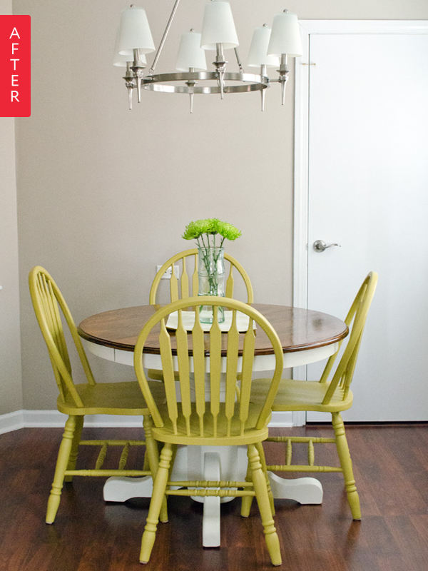 Before After A Plain Dining Set Pops Home Improvement Meghan Inherited A Hand Me Down Dining Set For Her New Home While The Table Got Clic Twist Chairs Now Bring Wow Factor