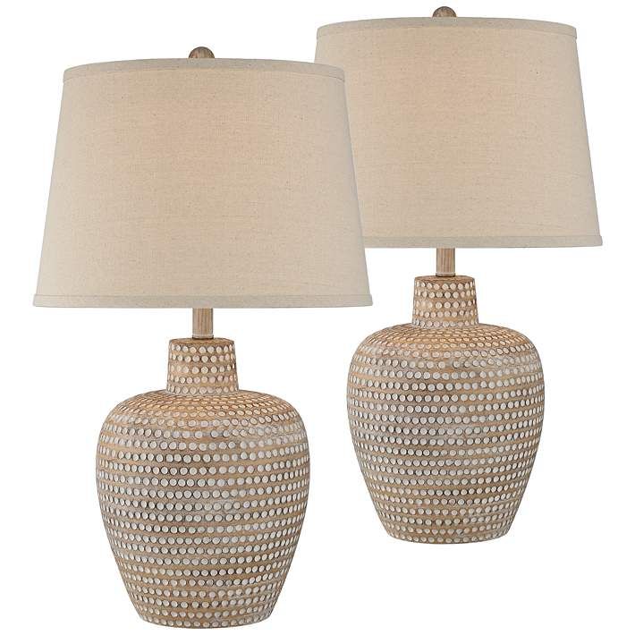 Glenn Dappled Beige Southwest Style Pot Table Lamps Set of 2 - #88M09 | Lamps Plus Beige Table Lamps, Table Lamp Sets, Light Bulb Wattage, Light Bulbs, Southwestern Table Lamps, Southwestern Bedroom, Southwest Decor, Southwestern Style, Clay Texture