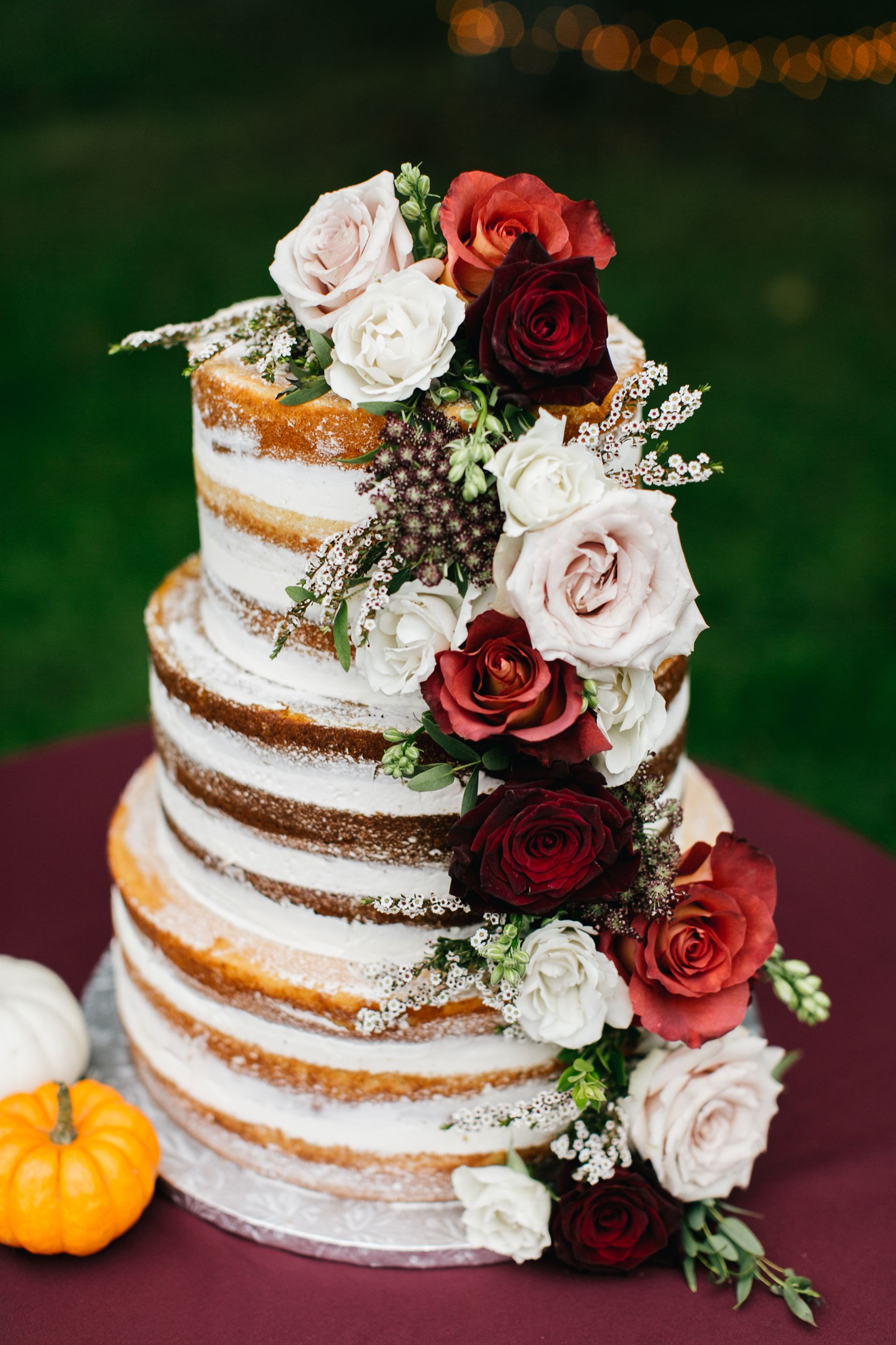 Naked Wedding Cake Red And Pink Roses Cascading Flowers Emily Wren Photography Naked Wedding Cake Red And Pink Roses Cascading Flowers Emily Wren Photography