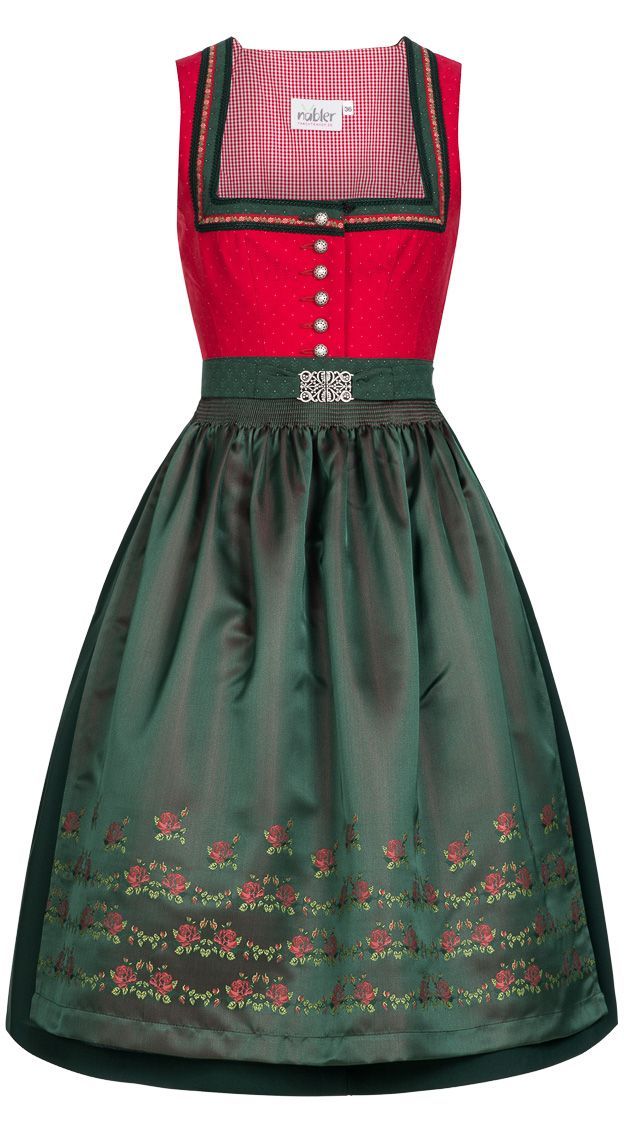 Dirndl midi hildegard in rot-grün von nübler