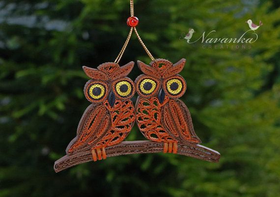 Items similar to Paper Quilling Owls on a branch in a gift box - OWL love you, Paper Quilled Owls, Paper Anniversary, Wedding, Christmas, Couple gift, Twins on Etsy