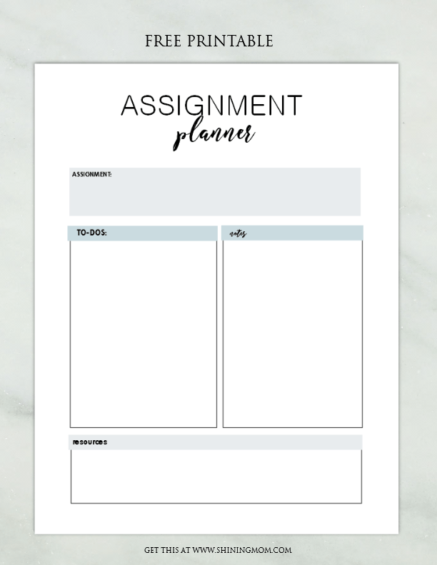 assignment planner template