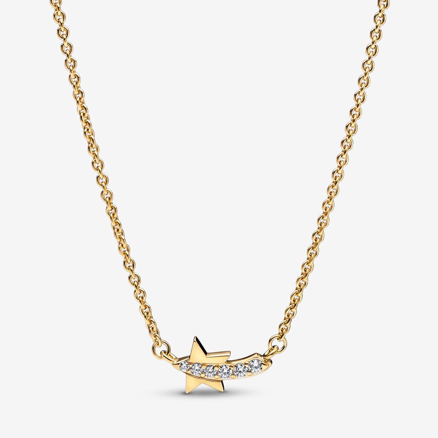 Shooting Star Pavé Collier Necklace | Gold plated | Pandora US Necklace Clasps, Mom Necklace, Gold Plated Necklace, Metal Necklaces, Womens Necklaces, Necklace Lengths, Choker, Circle Jewelry, Star Jewelry