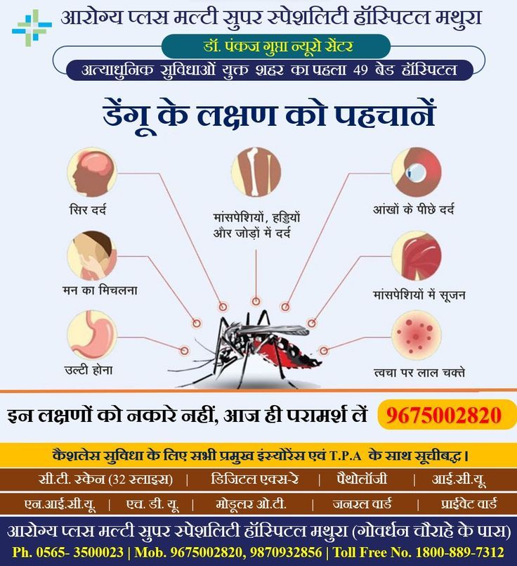 डेंगू एक मच्छर जनित वायरल इंफेक्शन है। एक्सपर्ट्स के अनुसार डेंगू होने की शुरुआत में मरीजों को सिर में तेज दर्द, मसल पेन, जोड़ों में दर्द, तेज बुखार, शरीर में ठंड लगना, ज्यादा पसीना आना, कमजोरी, थकान, भूख में कमी और उल्टी भी डेंगू के संकेत हो सकते है। विशेषज्ञों के अनुसार डेंगू के लक्षणों को नकारे नहीं और तुरंत परामर्श ले। अधिक जानकारी के लिए संपर्क करें : 9675002820 Mathura, Hospital, Map, Location Map, Maps
