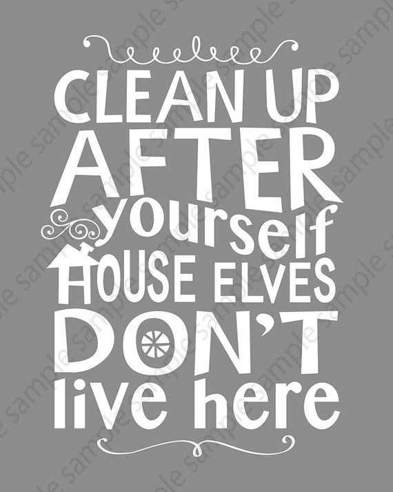 Kitchen rules sign PRINTABLE wall art House cleaning DIGITAL download print, Clean Up After Yourself House Elves Don't Live Here Gray poster #kitchenrules