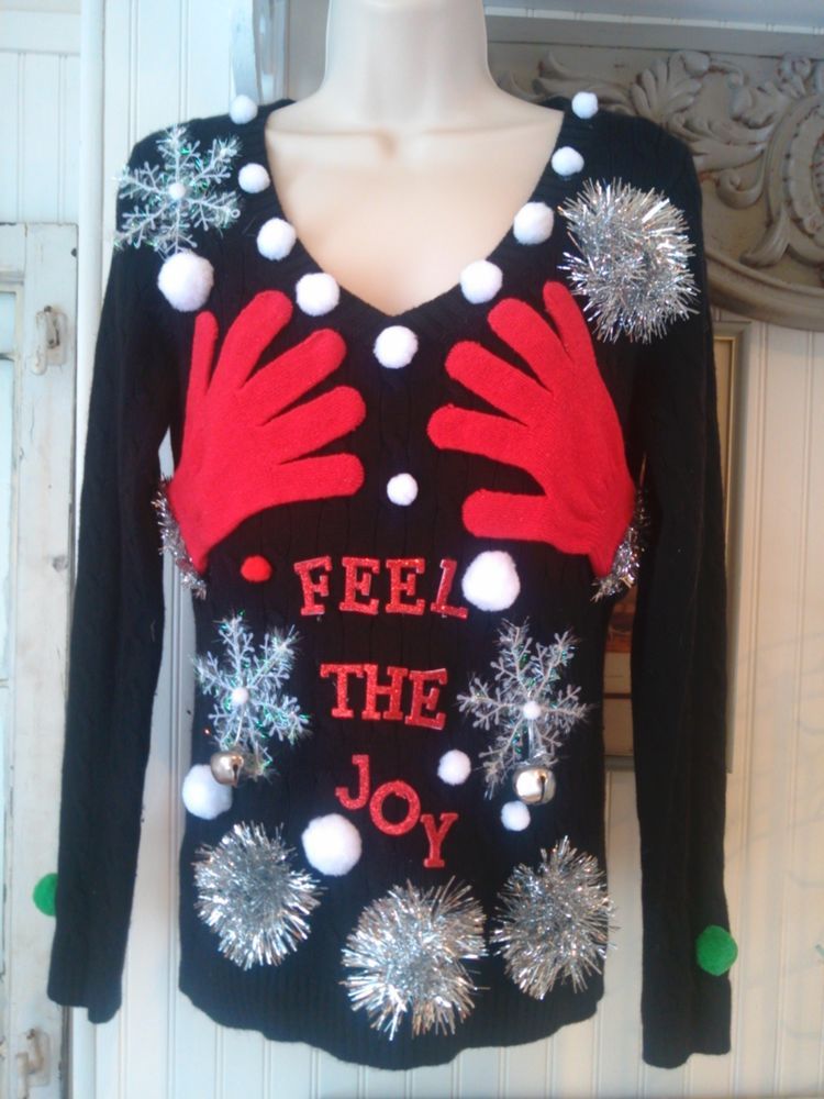 ugly christmas sweater red naughty hands feel the joy ooh la la sz small anntaylorloft vneck - Feel The Joy Christmas Sweater ugly christmas sweater red naughty hands feel the joy ooh la la sz small anntaylorloft vneck - Feel The Joy Christmas Sweater