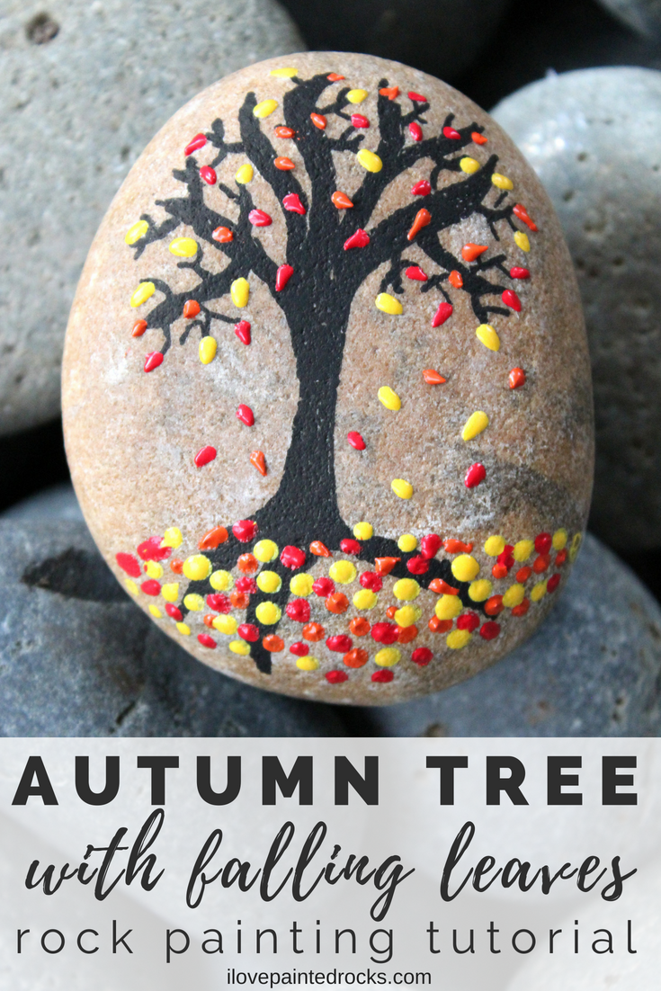 Fall Rock Painting Tutorial Autumn Tree with Falling Leaves Rock