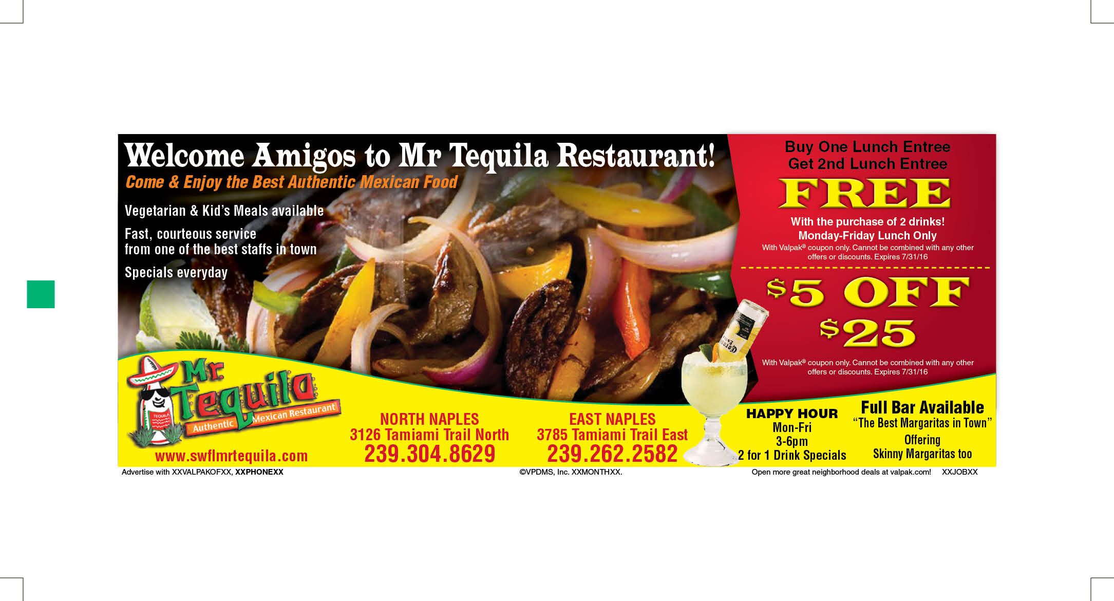 MR. TEQUILA Coupons in Naples, FL 341034100 Valpak Mexican food MR. TEQUILA Coupons in Naples, FL 341034100 Valpak Mexican food