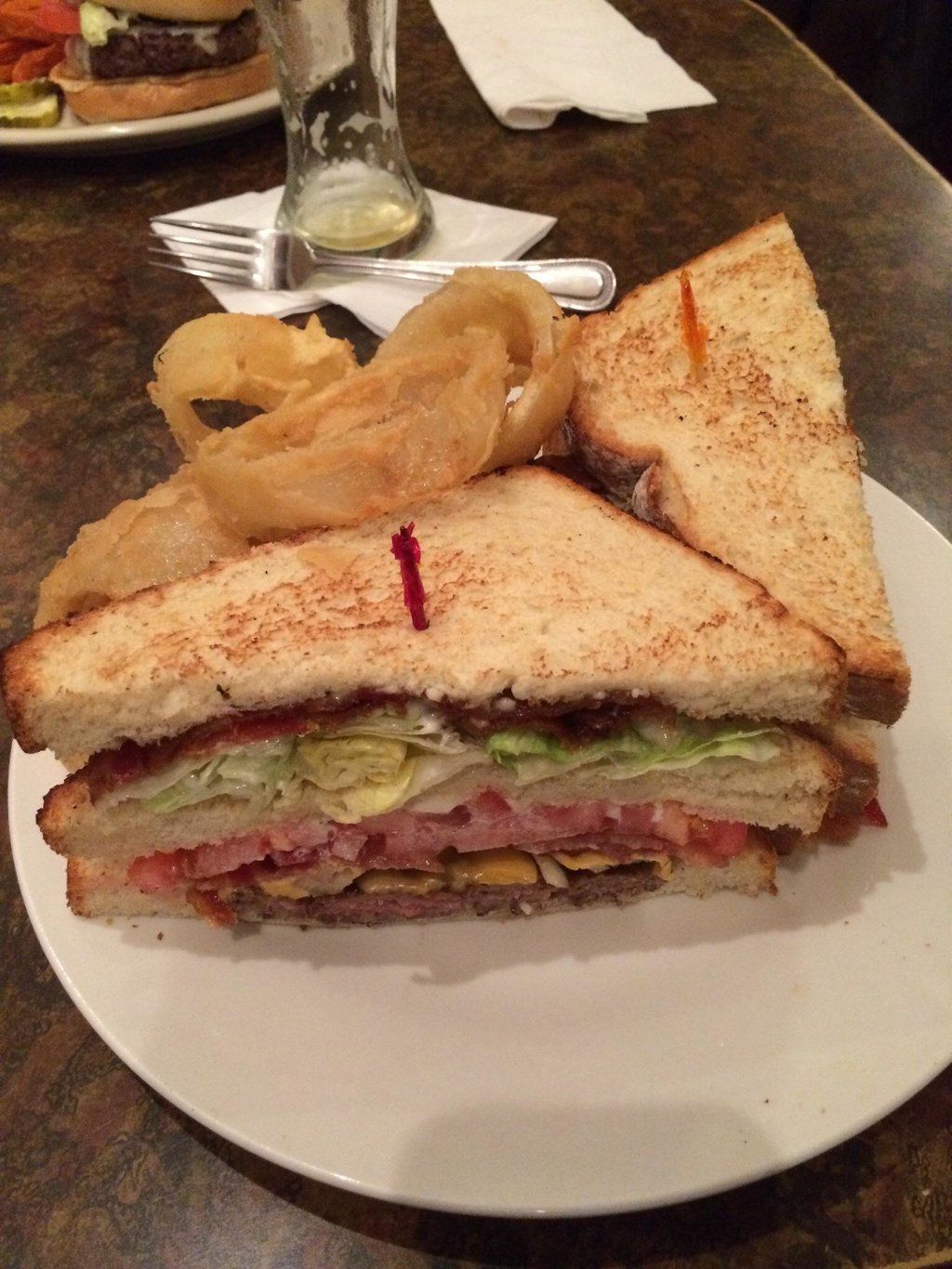 Cheeseburger Club With Onion Rings You May Need Help Eating This