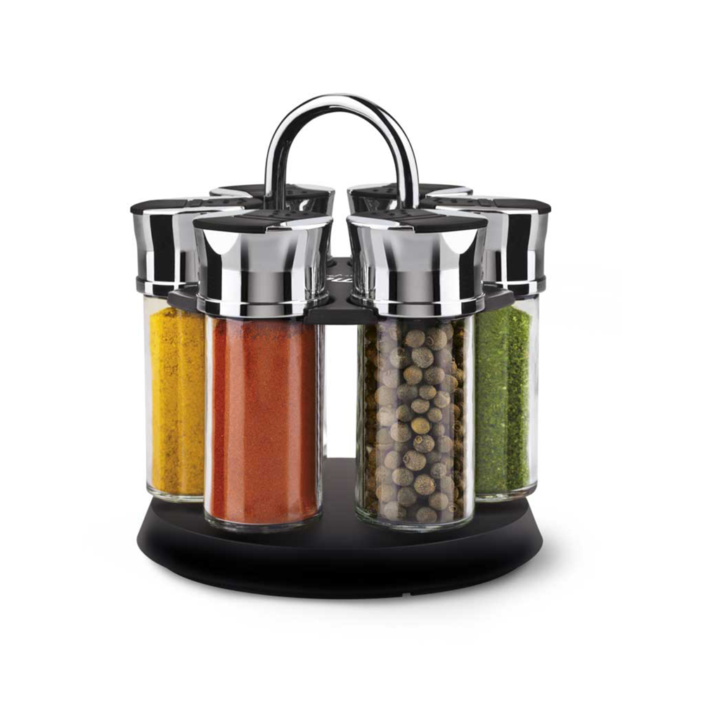Cole /& Mason Shaw 6-Jar Filled Herb and Spice Rack Plastic and Glass//Black