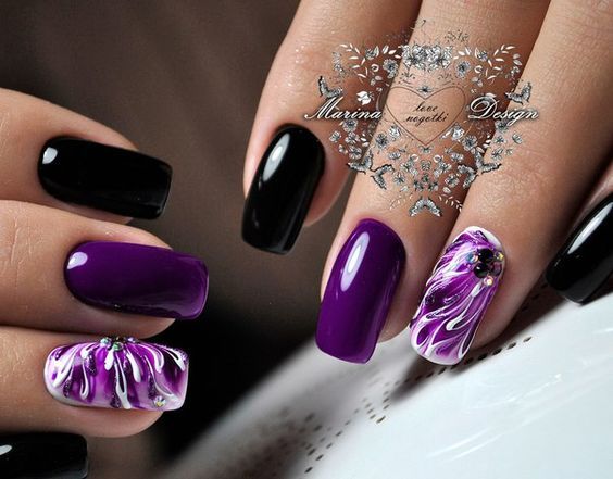 Black and purple nails design idea , LadyStyle