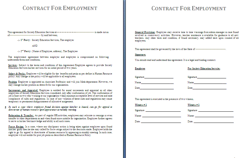 employment contract template free contract templates contract templates word