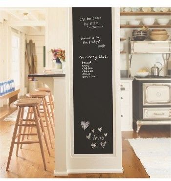 Love this chalkboard wall in this farmhouse kitchen area - it's Peel & Stick Chalkboard Wallpaper - super easy DIY project to try! The kids LOVE it! Chalkboard Wallpaper, Chalkboard Stickers, Large Chalkboard, Blackboard Wall, Kitchen Chalkboard, Vintage Chalkboard, Chalkboard Designs, Wall Stickers, Wall Decals