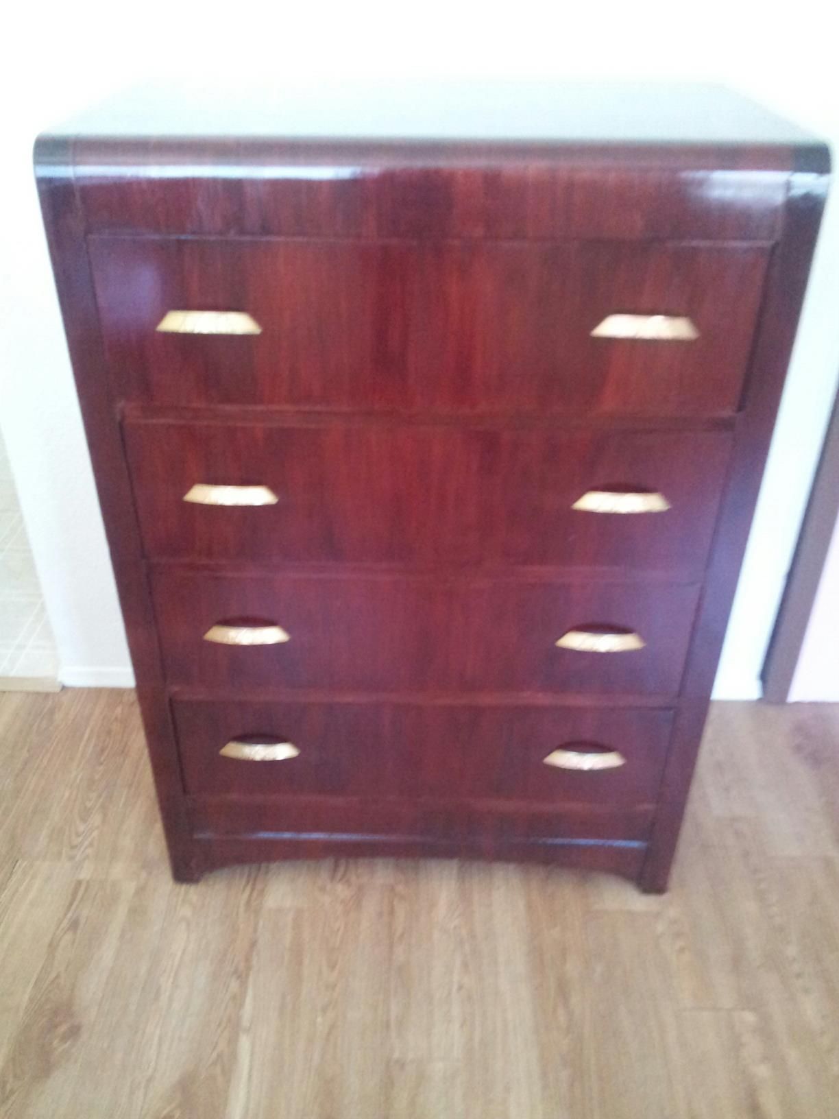 1940S Art Deco 4 Drawer Waterfall Dresser Refinished With A 1940S Art Deco 4 Drawer Waterfall Dresser Refinished With A