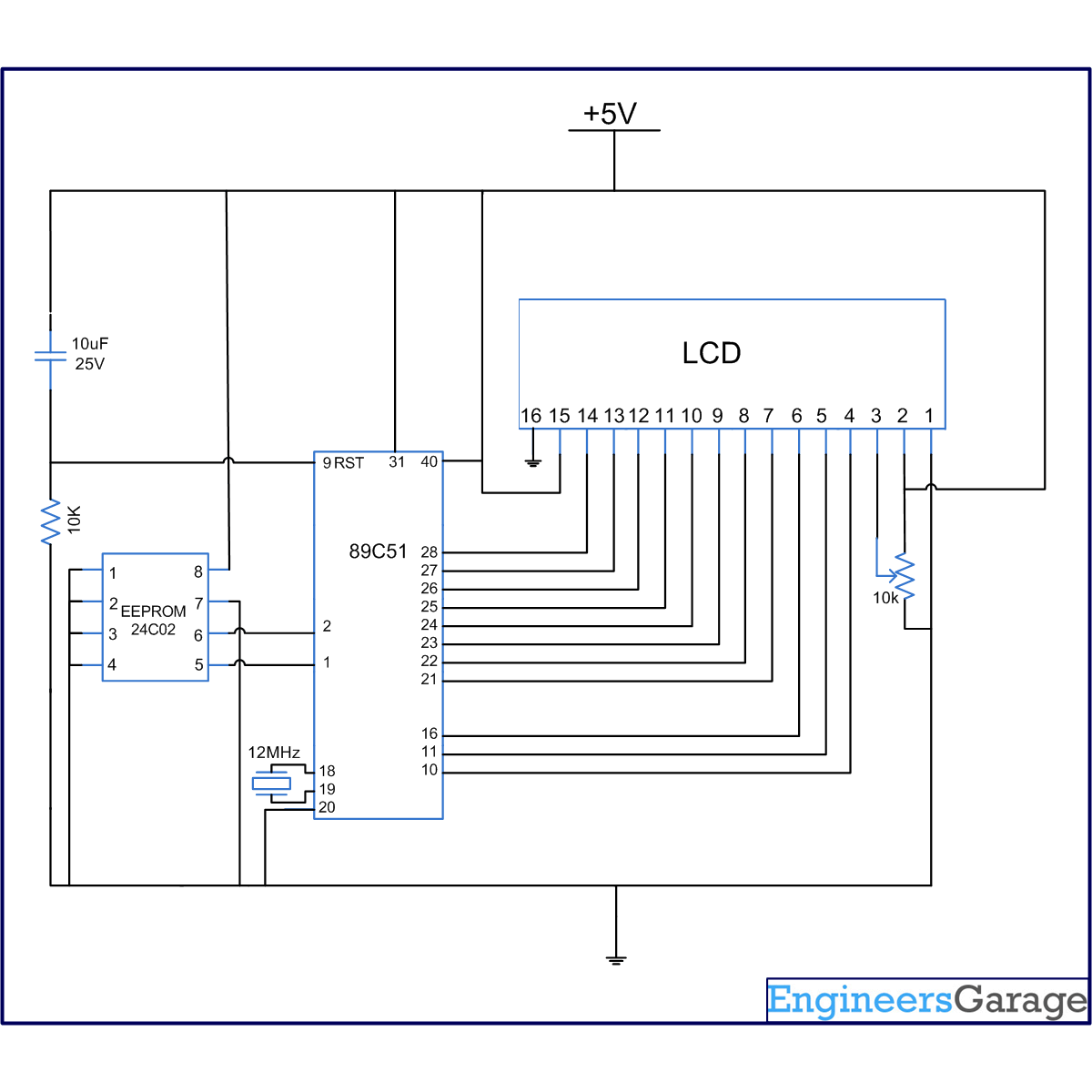 Interfacing Serial EEPROM 24C02 with 8051 | Microcontrollers, Circuit diagram, Electronics projects