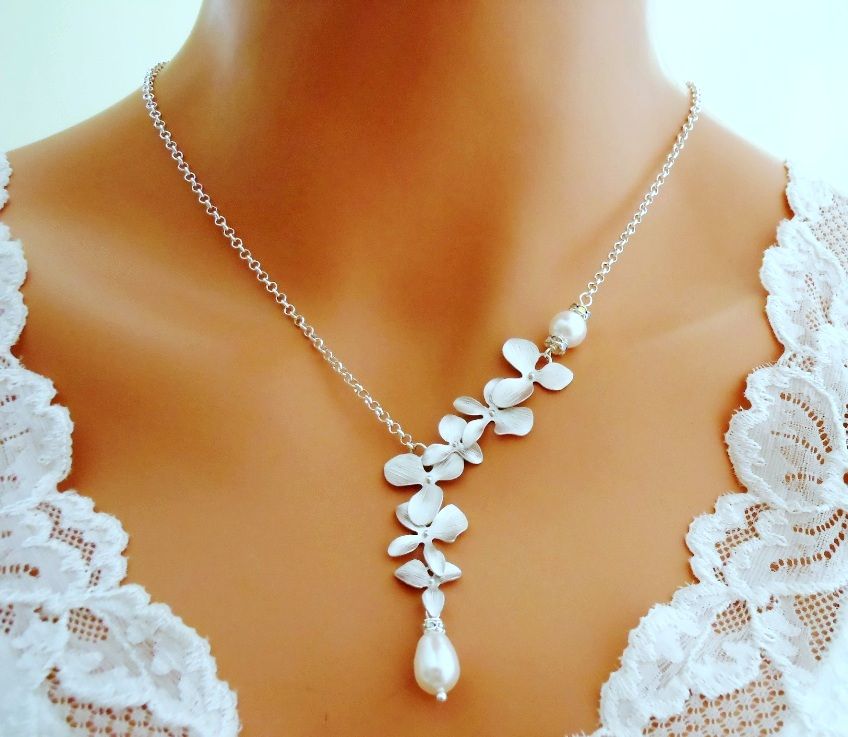 Pretty Orchid Pearl Necklace Sterling Silver Rhinestones Cz Wedding Orchid Pearl Necklace Sterling Silver Rhinestones Cz Wedding Jew 48 99