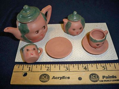 6//18 Coffee Cup Teapot Scallop Saucer Plate Dollhouse Miniature Ceramic #S 2337