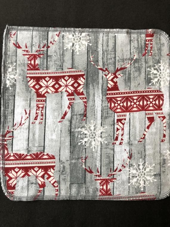 Reindeer Cloth Napkins, Gray Napkins, Reusable Napkins, Waste Free, Eco Friendly Kitchen, Washable N #clothnapkins
