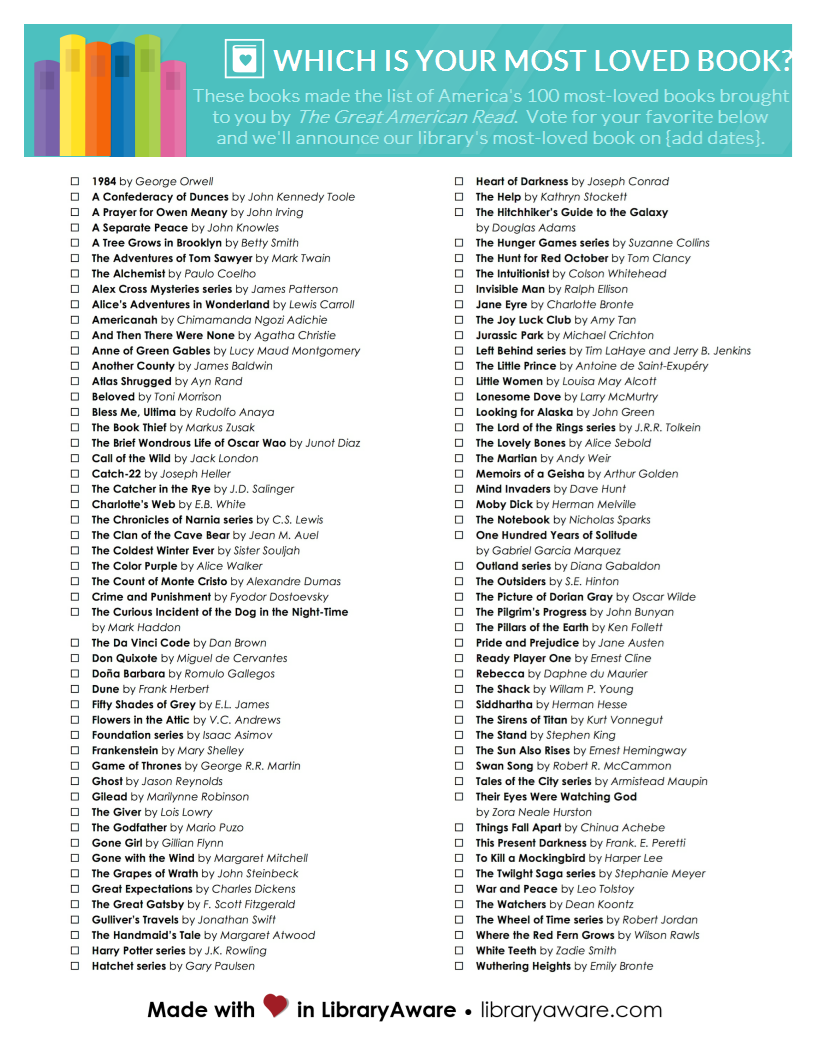 Selective image in the great american read list printable Persnickety image with regard to the great american read list printable