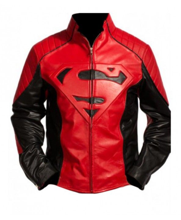 Superman Smallville New Red//Black Leather Jacket