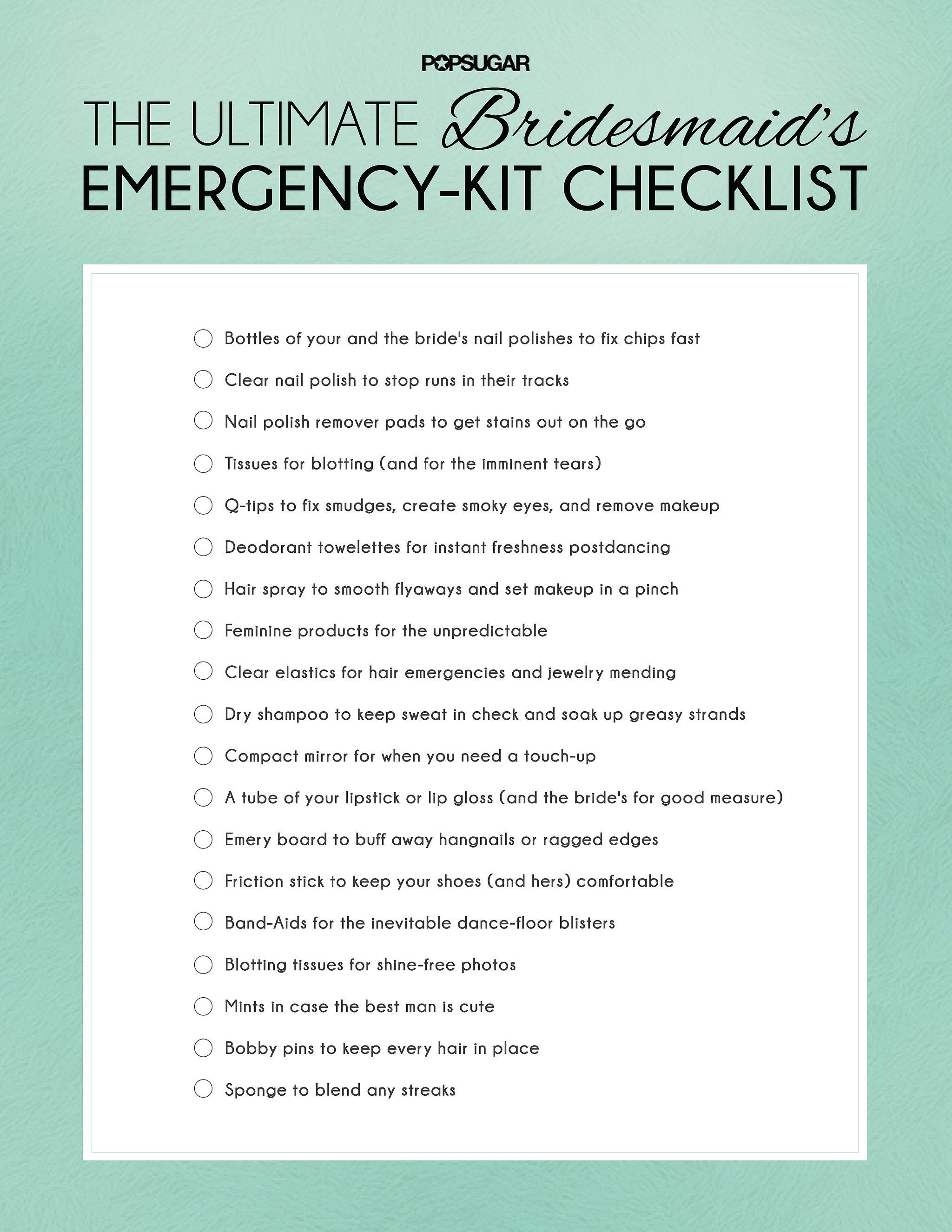 19 Bridesmaid Beauty Essentials You Need For The Day Wedding Bridesmaid Emergency Beauty Kit Via Popsugarbeauty