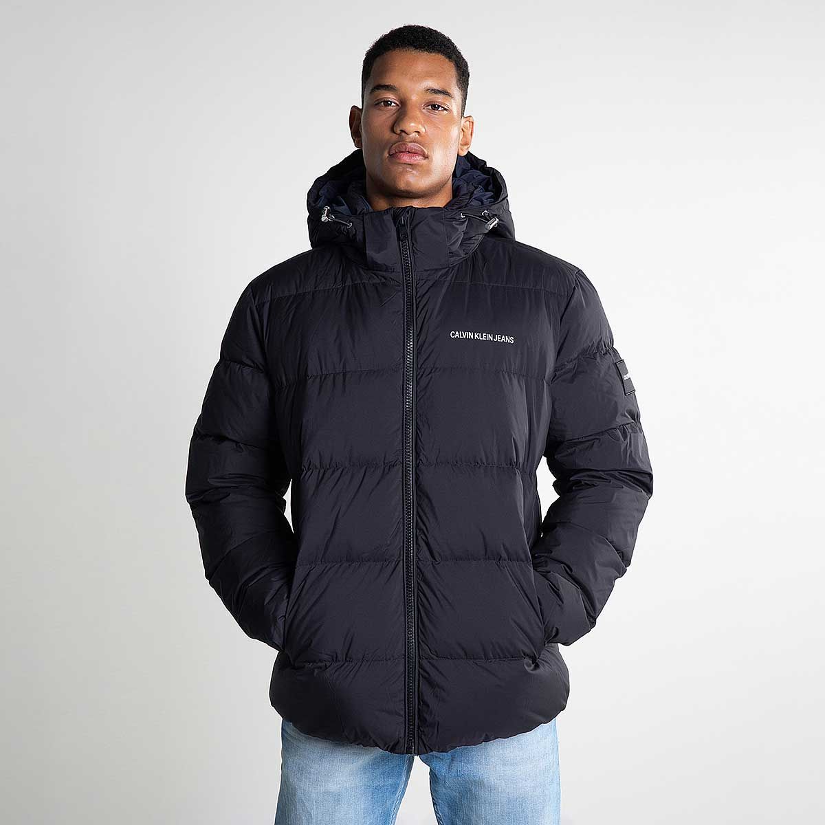 Calvin Klein Jeans Hooded Down Puffer Jacket Ck Black Puffer Jackets Jackets Calvin Klein Jeans