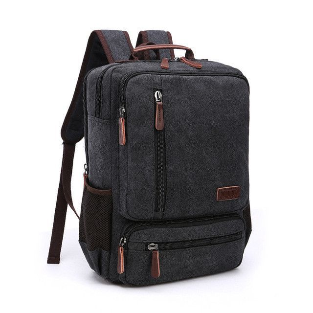 Men Canvas Leather Backpack Shoulder School Bag Travel Rucksack Laptop Satchel