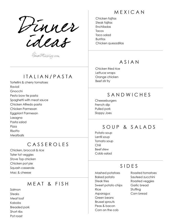 When there's nothing planned for dinner, my husband can open the fridge and cobble some things together for a delicious meal. I, on the other hand, open the freezer and pray there's a pizza. I'd say I'm a creative person, but it seems to be lost in the kitchen. It helps me to have a menu… Read More Dinner idea list and Monthly Meal Planning, Family Meal Planning, Family Meals, Dinner Planning Weekly, Budget Meal Planning, Weekly Meal Plan Family, Healthy Weekly Meal Plan, Weekly Dinner Menu, Meal Planning Printable