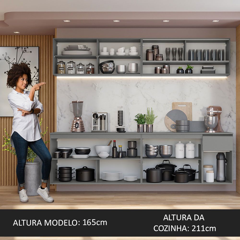Este Armário De Cozinha Completa Da Linha Nice Da Madesa É Ideal Para Deixar Sua Cozinha Mais Funcional E Moderna, Renovando Seu Ambiente Com Muito Espaço E Organização.Por Se Tratar De Uma Cozinha Suspensa, Possui Um Visual Super Atual, Além De Trazer Facilidade No Momento De Fazer A Limpeza.Com Foco Em Qualidade E Durabilidade, A Fabricação É Feita Com Itens De Padrão Superior, Com Puxadores Em Alumínio Na Coloração Titanium, Corrediças Telescópicas Para Abertura Total Da Gaveta E Dobradiças M Floating Shelves, Liquor Cabinet, Storage, Grande, Furniture, Home Decor, Products, Water Effect, Top Drawer