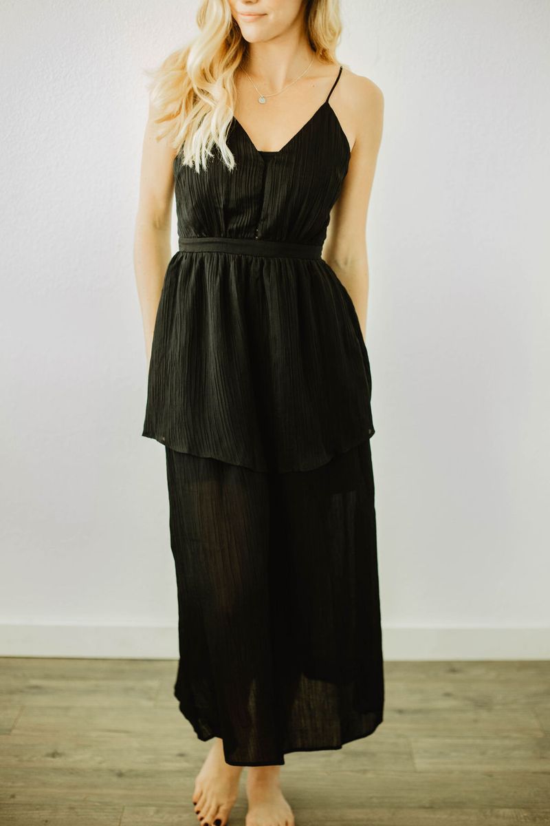 black spaghetti strap dress midi