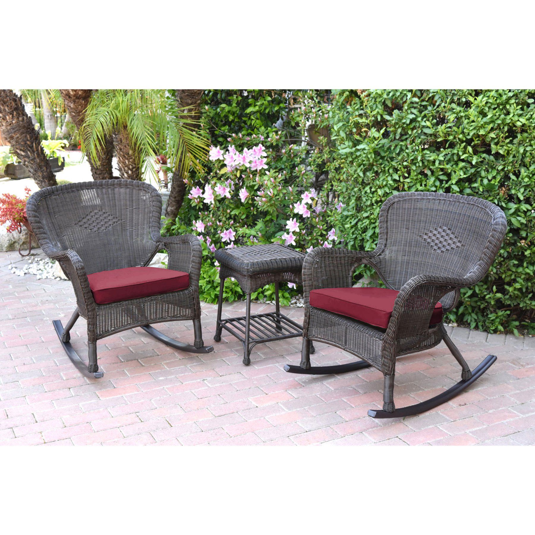 Outdoor Jeco Windsor Resin Wicker 3 Piece Patio Rocker Conversation Outdoor Jeco Windsor Resin Wicker 3 Piece Patio Rocker Conversation
