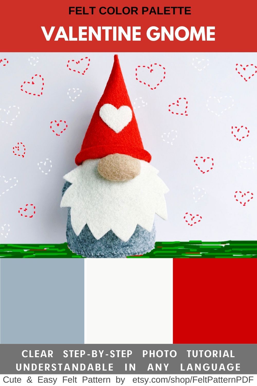 scandinavian decor felt gnome pattern Valentine gnome sewing pattern