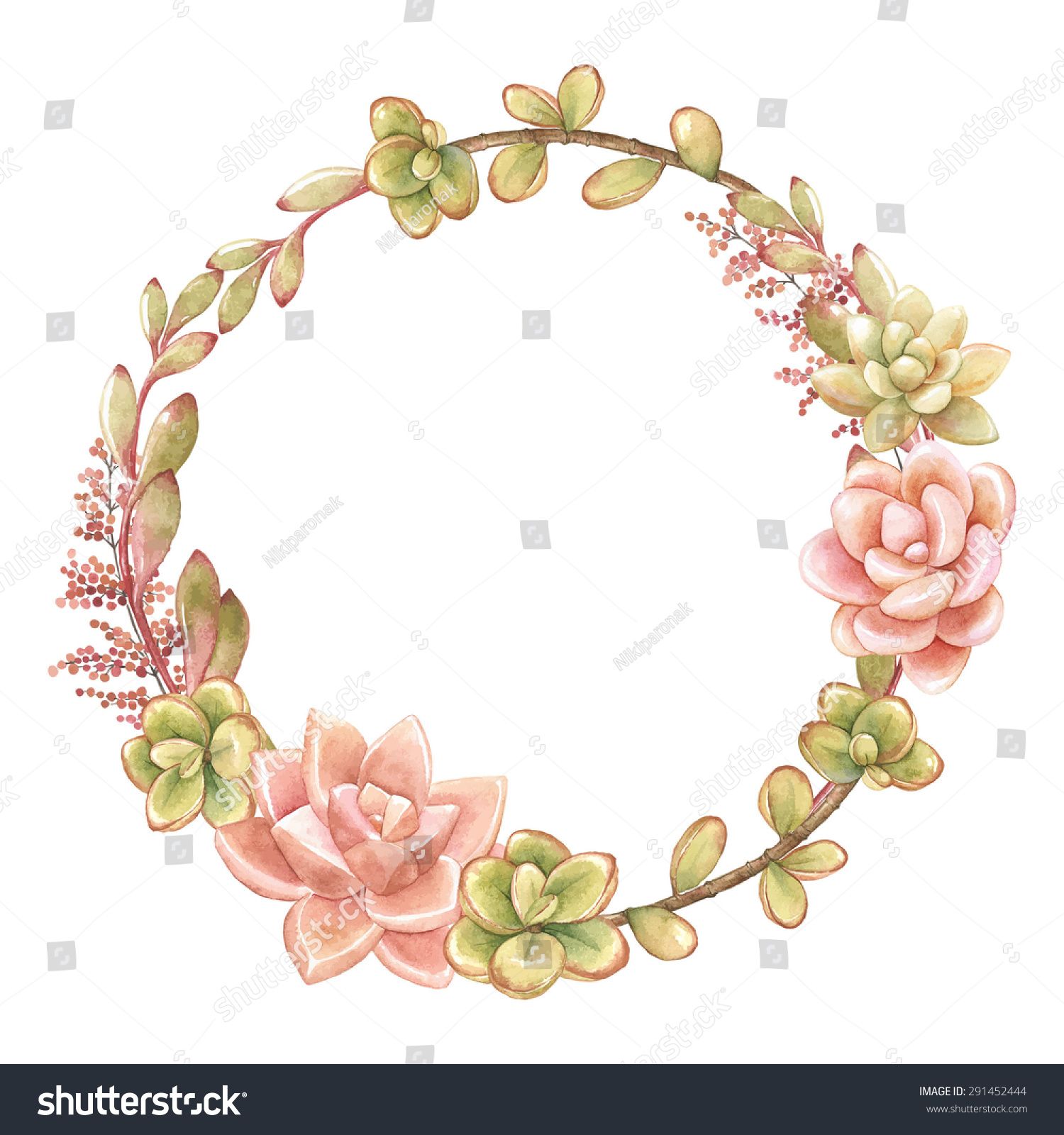 Download Wreath of succulents, vector watercolor illustration ...