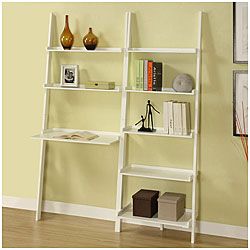 White 5 Tier 2 Piece Leaning Ladder Shelf With Laptop Desk Set White 5 Tier 2 Piece Leaning Ladder Shelf With Laptop Desk Set